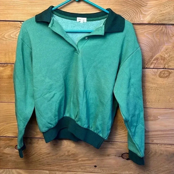 Womens xxs Donni green 1/4 collared button up Made in USA Streetwear oversized‎ - Picture 1 of 8